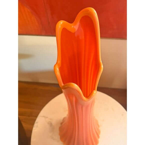 Vintage MCM L.E. Smith Bittersweet Ribbed Tall Vase 24" Orange Yellow - Picture 4 of 9